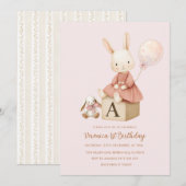 Pink Bunny 1st Birthday 招待状 (正面/裏面)