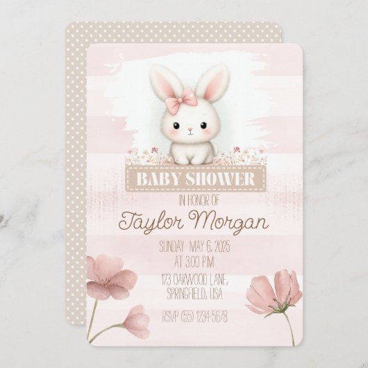 Pink Bunny Baby Shower Invitation 招待状 (正面/裏面)