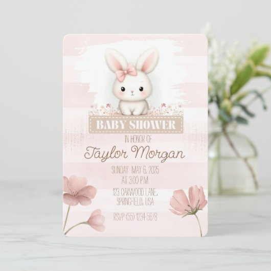 Pink Bunny Baby Shower Invitation 招待状 (スタンド正面)