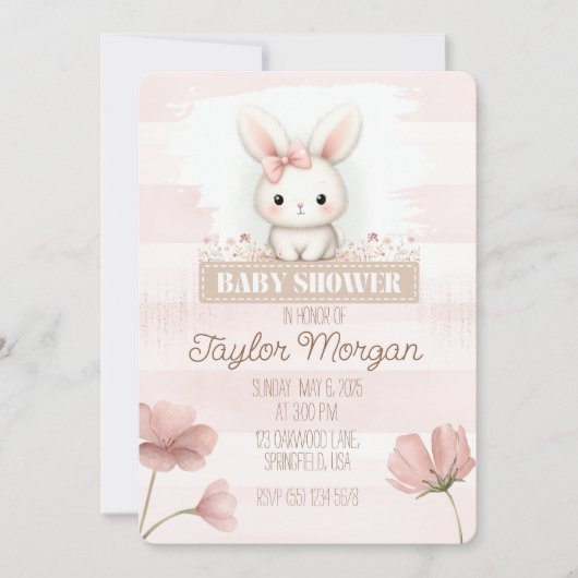 Pink Bunny Baby Shower Invitation 招待状 (正面)