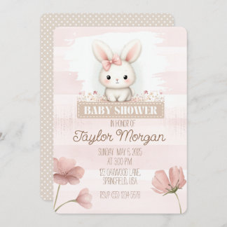 Pink Bunny Baby Shower Invitation 招待状