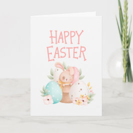 Pink Bunny Easter Holiday Card サンキューカード
