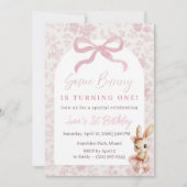 Pink Bunny First Birthday Invitation Girl Party 招待状 (正面)