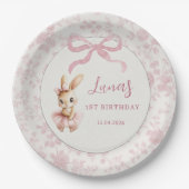 Pink Bunny First Birthday Personalized Party Plate ペーパープレート (正面)