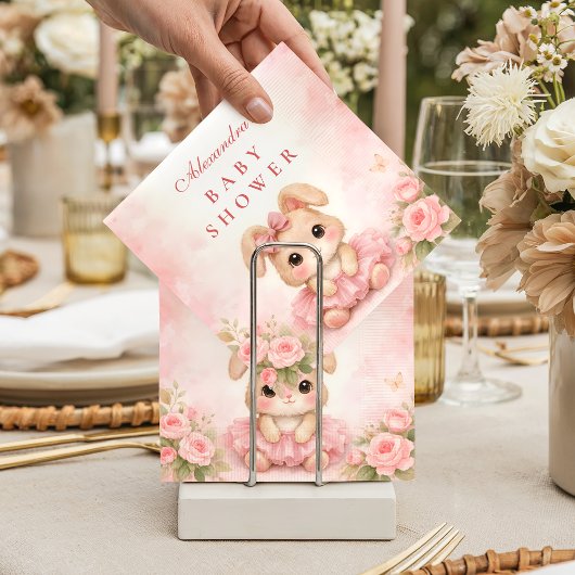 Pink Bunny Floral Baby Shower スタンダードカクテルナプキン
