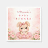 Pink Bunny Floral Baby Shower スタンダードカクテルナプキン (正面)