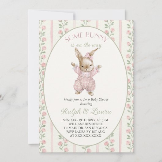 Pink Bunny Girl Baby Shower 招待状 (正面)
