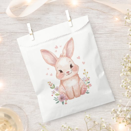 Pink Bunny Party Theme, Forest Animal Baby Shower  フェイバーバッグ (クリップ留めされた状態)