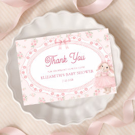Pink Bunny Preppy Baby Shower Thank You Card カード
