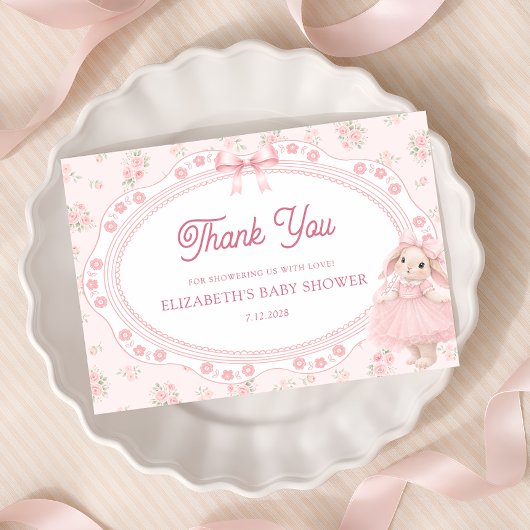Pink Bunny Preppy Baby Shower Thank You  Card カード