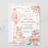 Pink Bunny Tea Party Birthday Let’s Par Tea 招待状 (正面)
