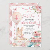 Pink Bunny Tea Party Birthday Let’s Par Tea 招待状 (正面/裏面)