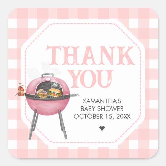 Pink Burger BBQ Baby Shower スクエアシール (正面)