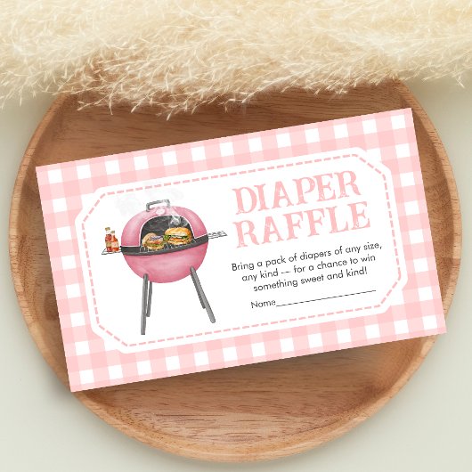 Pink Burger BBQ Baby Shower Diaper Raffle エンクロージャーカード