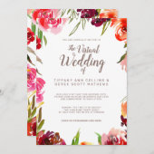 Pink BurgundyフローラVirtual 結婚 Online 招待状 (正面/裏面)