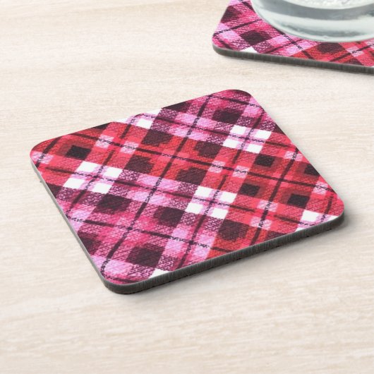 Pink Burgundy Diagonal Plaid Tartan Check コースター (左側)