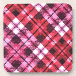 Pink Burgundy Diagonal Plaid Tartan Check コースター