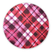 Pink Burgundy Diagonal Plaid Tartan Check セラミックノブ (正面)
