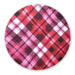 Pink Burgundy Diagonal Plaid Tartan Check セラミックノブ