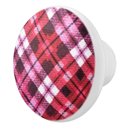 Pink Burgundy Diagonal Plaid Tartan Check セラミックノブ (右)