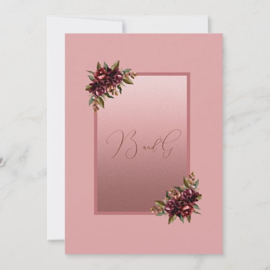 Pink Burgundy Floral Frame wedding 招待状 (裏面)