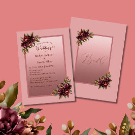 Pink Burgundy Floral Frame wedding 招待状