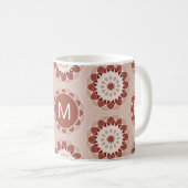 Pink Burgundy Floral Mandala Pattern Monogram コーヒーマグカップ (正面右)