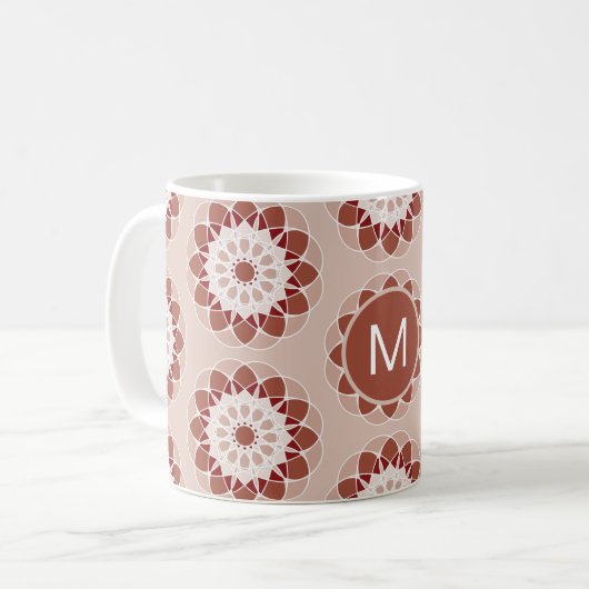 Pink Burgundy Floral Mandala Pattern Monogram コーヒーマグカップ (正面左)