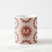 Pink Burgundy Floral Mandala Pattern Monogram コーヒーマグカップ (中央)