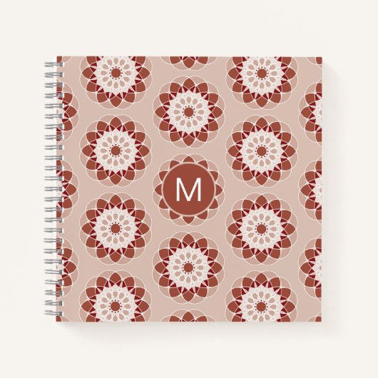 Pink Burgundy Floral Mandala Pattern Monogram ノートブック (正面)