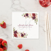 Pink Burgundy Floral Monogram Watercolor Wedding スタンダードカクテルナプキン (インサイチュ)