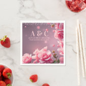 Pink Burgundy Floral Paper Napkin スタンダードカクテルナプキン (インサイチュ)