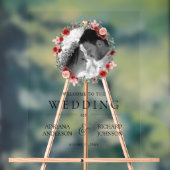 Pink Burgundy Floral Photo Wedding Welcome Sign アクリルサイン (ニュートラル)