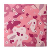 Pink Burgundy Flowery Camo Ceramic Tile タイル (正面)