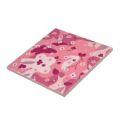 Pink Burgundy Flowery Camo Ceramic Tile タイル (側面)