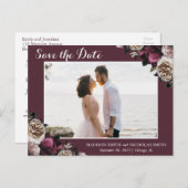 Pink Burgundy Moodyフローラ日付はがきを保存 ポストカード (正面/裏面)