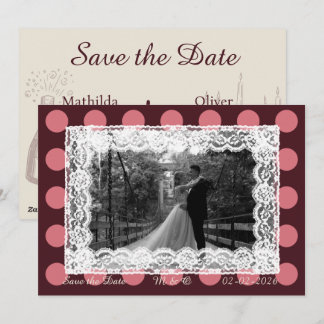 Pink &Burgundy Polka Dot Vintage Lace Invitation 招待状