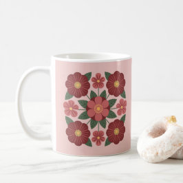 Pink Burgundy Red Flowers Mug コーヒーマグカップ