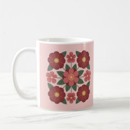 Pink Burgundy Red Flowers Mug コーヒーマグカップ