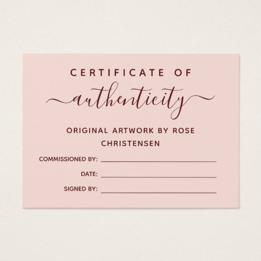 Pink Burgundy Script Certificate of Authenticity (正面)