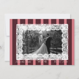 Pink &Burgundy Thin Stripe Vintage Lace Invitation 招待状