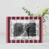Pink &Burgundy Thin Stripe Vintage Lace Invitation 招待状 (スタンド正面)