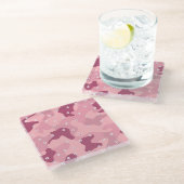 Pink Burgundy White Flowers Camo Glass Coaster ガラスコースター (アングル)