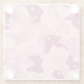 Pink Burgundy White Flowers Camo Glass Coaster ガラスコースター (裏面)