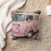 Pink Bus Beach Wall Art, Retro Van Print Californa クッション (ブランケット)