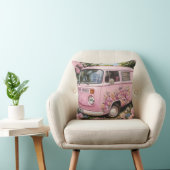 Pink Bus Beach Wall Art, Retro Van Print Californa クッション (椅子)