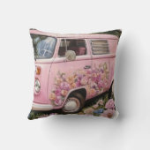 Pink Bus Beach Wall Art, Retro Van Print Californa クッション (裏面)