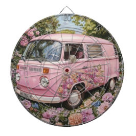 Pink Bus Beach Wall Art, Retro Van Print Californa ダーツボード