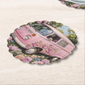 Pink Bus Beach Wall Art, Retro Van Print Californa ペーパーコースター (アングル)