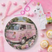 Pink Bus Beach Wall Art, Retro Van Print Californa ペーパープレート (パーティー)